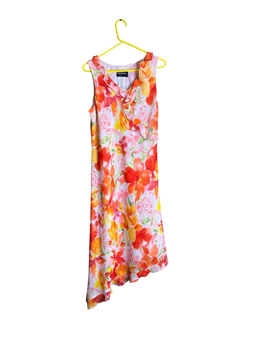 John Roberts Size 14 Floral Asymmetrical Midi Dress Made in USA